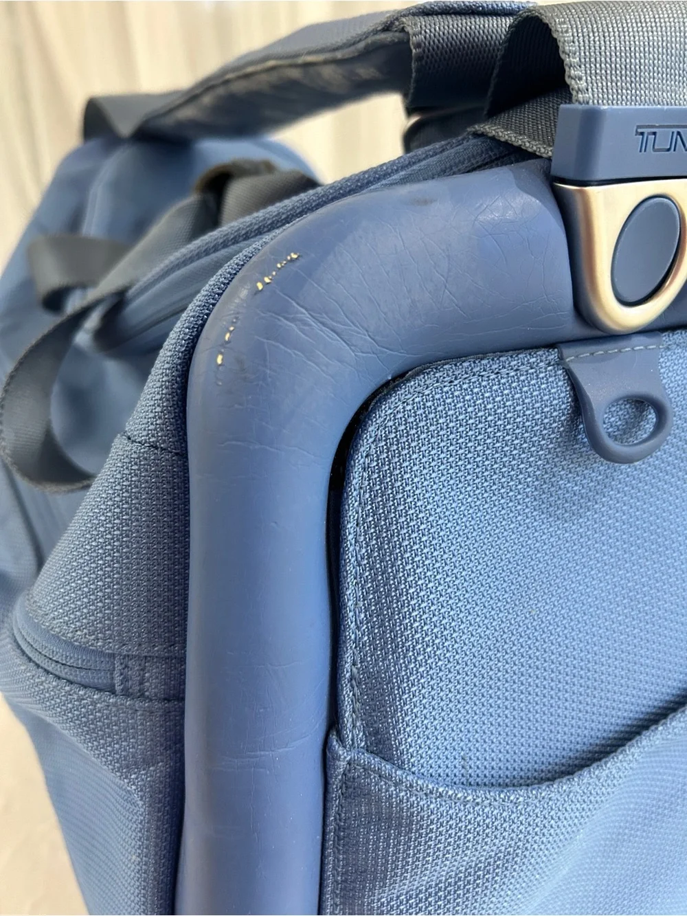 Tumi Light Blue Duffel Bag with Front & Side Pockets 21”